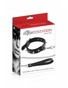 Collier à pointes métalliques & laisse Fetish Tentation 2