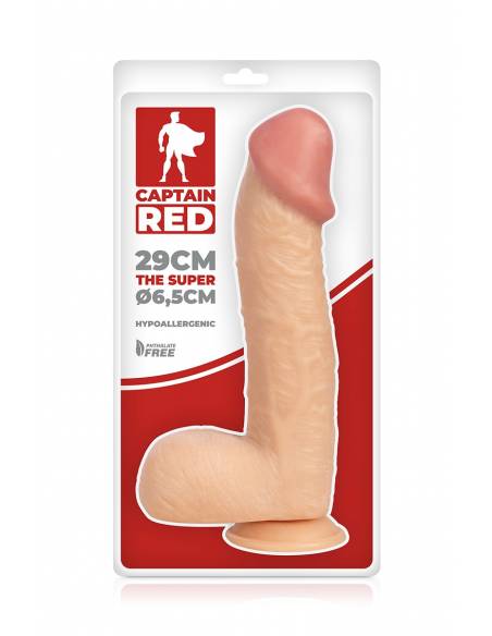 Godemichet XXL The Super 29 x 6,5 cm Captain Red emballé