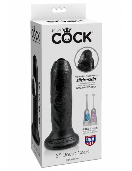 Boite du Godemichet réaliste noir avec prépuce King Cock 17.5x4.5cm