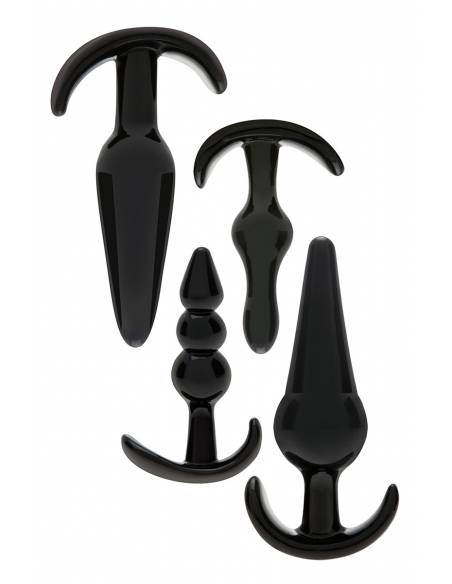 kit de 4 petits plugs anal de formes variées en PVC noir