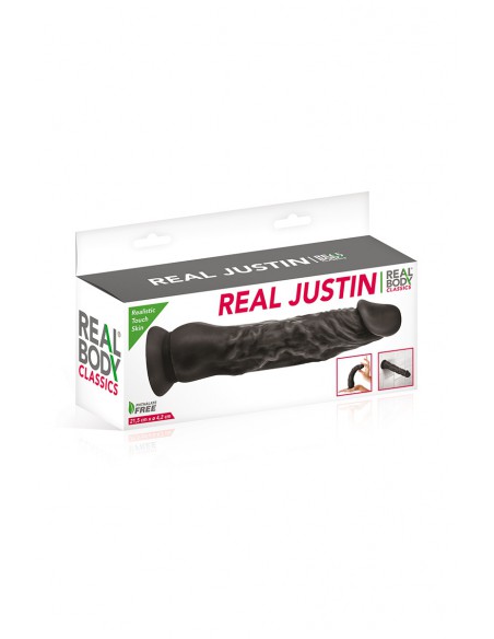 Boite du Godemichet 21cm noir Real Body Justin, ultra réaliste avec toucher "réalistic touch skin"